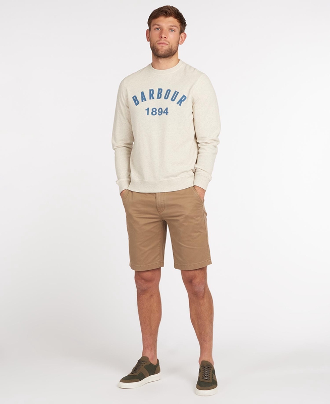 Beige Men's Barbour John Crew Neck Sweatshirts | RGVU-42517