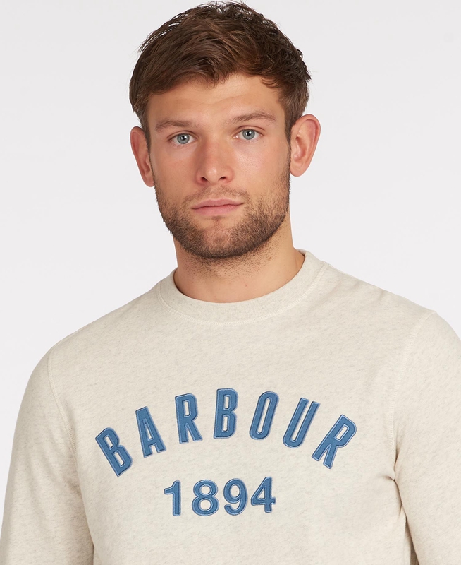 Beige Men's Barbour John Crew Neck Sweatshirts | RGVU-42517