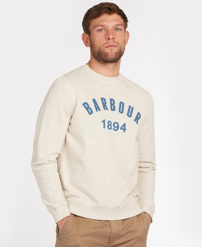 Beige Men\'s Barbour John Crew Neck Sweatshirts | RGVU-42517