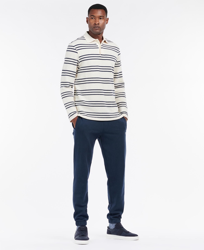 Beige Men's Barbour Rake Striped Sweatshirts | ZDTB-05329