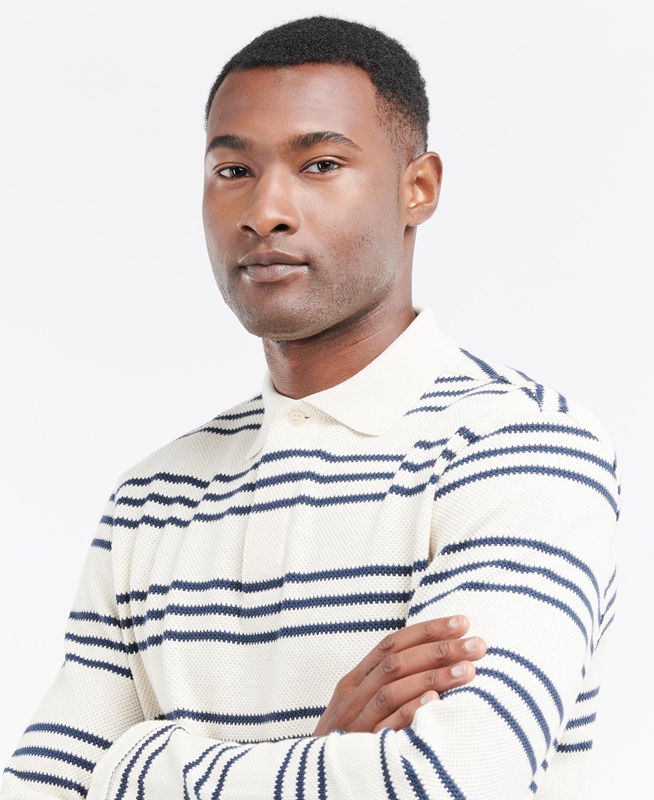 Beige Men's Barbour Rake Striped Sweatshirts | ZDTB-05329