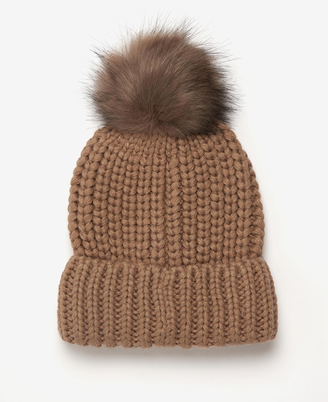 Beige Women's Barbour Beanie Saltburn Hats | DZEN-92471