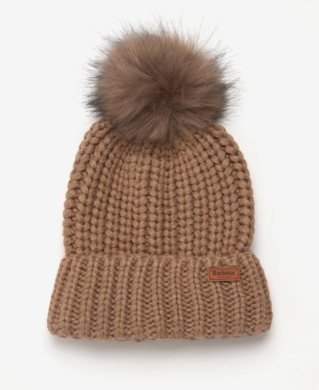 Beige Women\'s Barbour Beanie Saltburn Hats | DZEN-92471