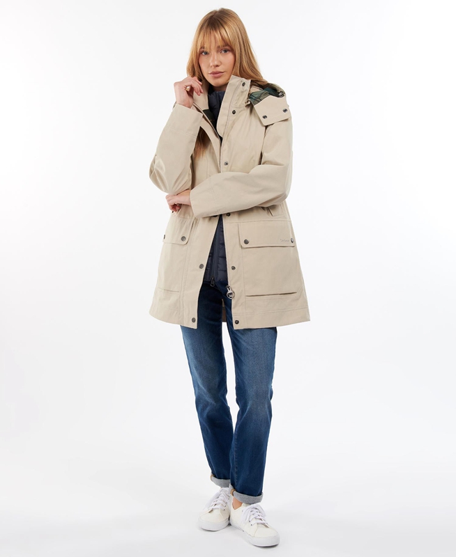 Beige Women's Barbour Clary Waterproof Jackets | BXFJ-52798