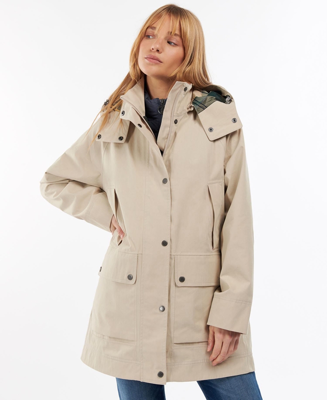 Beige Women\'s Barbour Clary Waterproof Jackets | BXFJ-52798