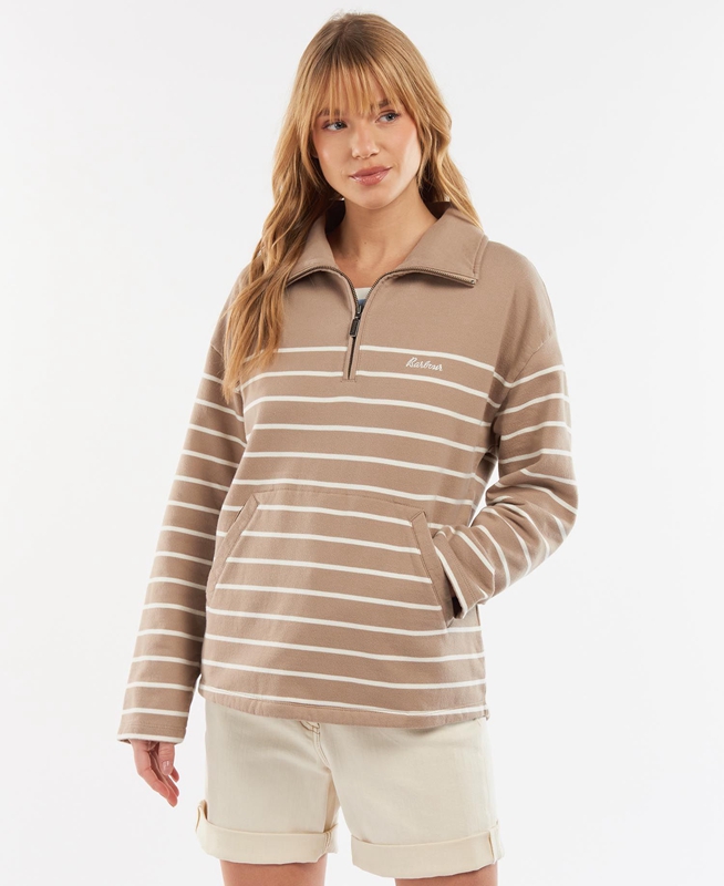 Beige Women\'s Barbour Explorer Ember Sweatshirts | MDQR-71249