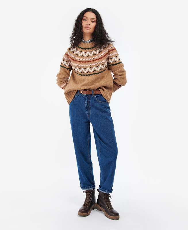 Beige Women's Barbour Langford Knit Sweaters | RZNQ-74139