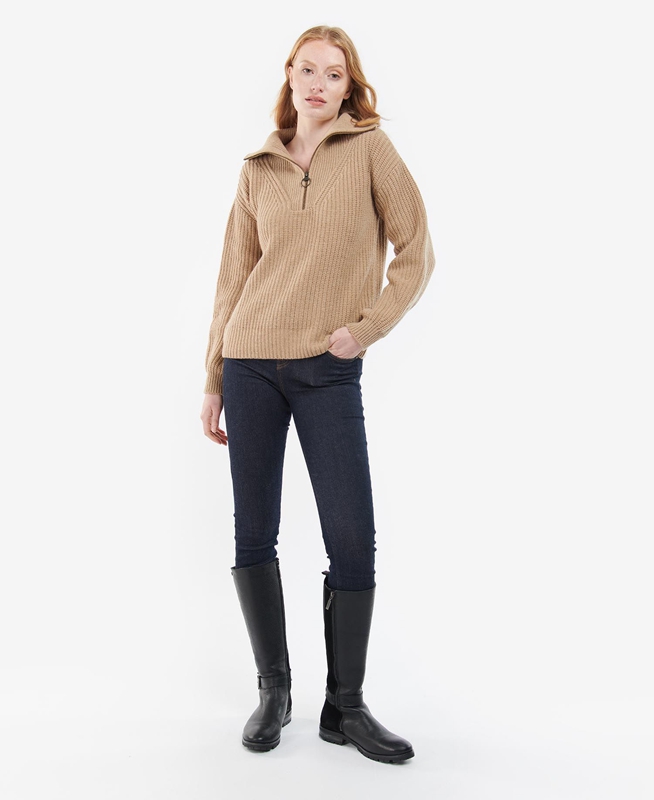 Beige Women's Barbour Stavia Knit Sweaters | LGTO-68730