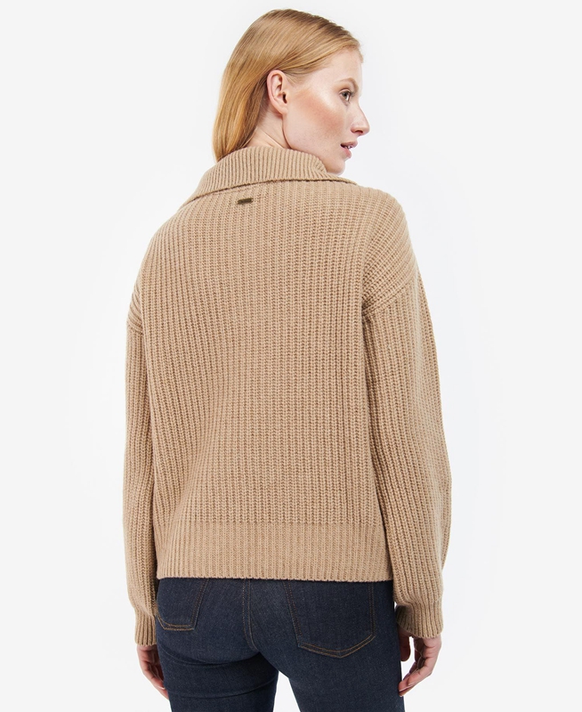 Beige Women's Barbour Stavia Knit Sweaters | LGTO-68730