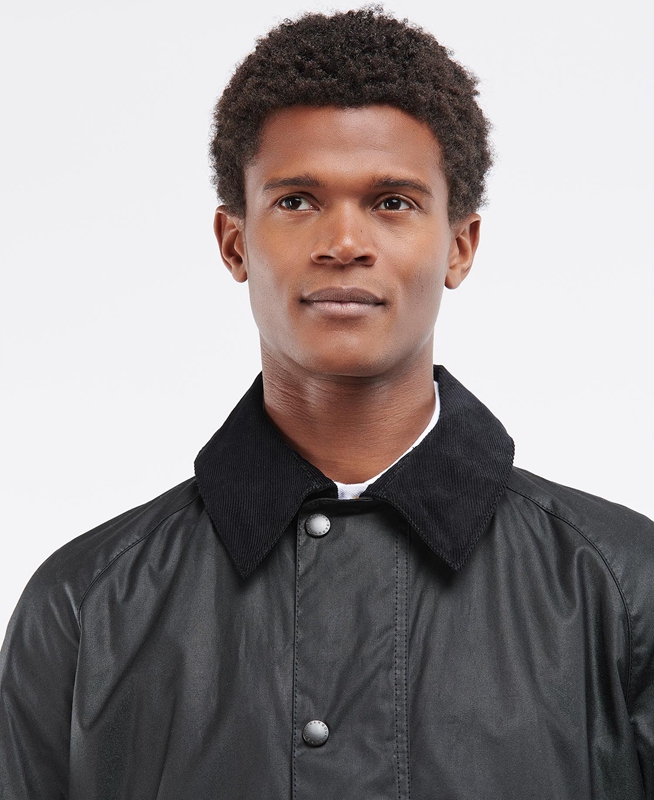 Black Men's Barbour Beausby Waxed Jackets | PTKR-59872