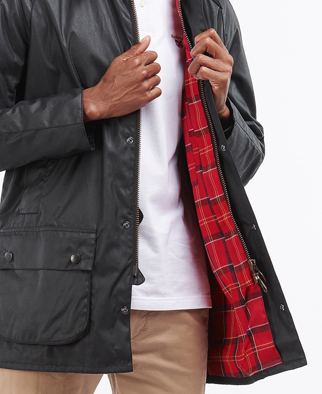 Black Men's Barbour Beausby Waxed Jackets | PTKR-59872