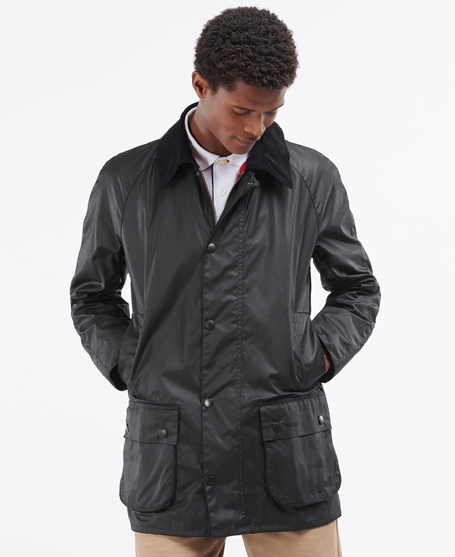 Black Men\'s Barbour Beausby Waxed Jackets | PTKR-59872