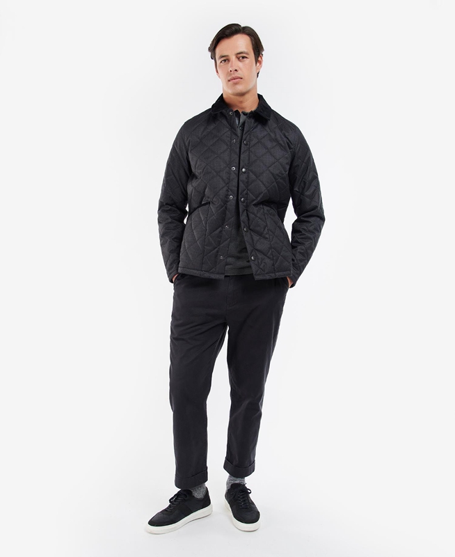 Black Men's Barbour Checked Heron Quilted Jackets | KWCT-78046