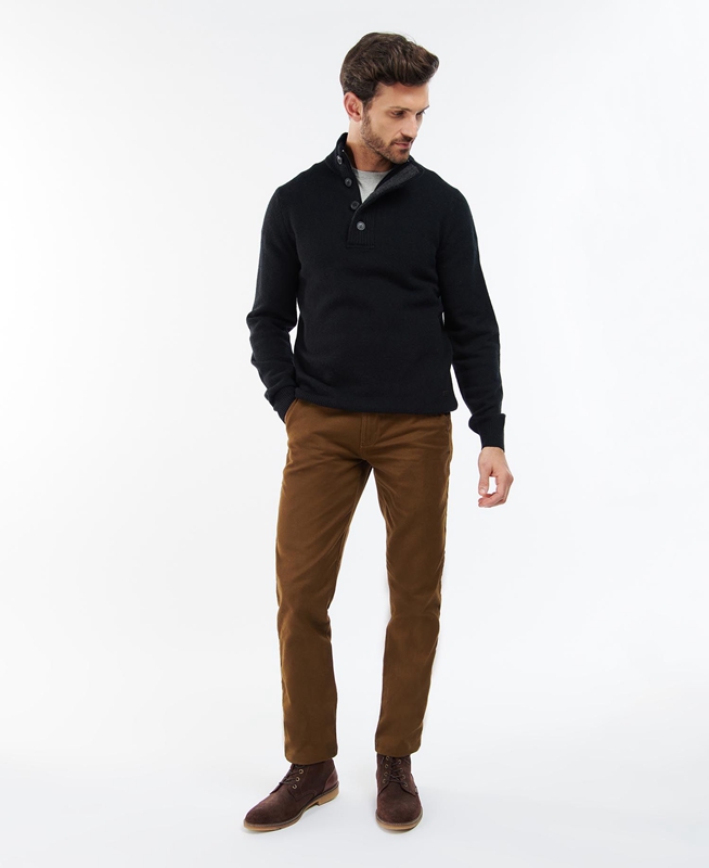 Black Men's Barbour Essential Elbow Patch Sweaters | TBYP-78391