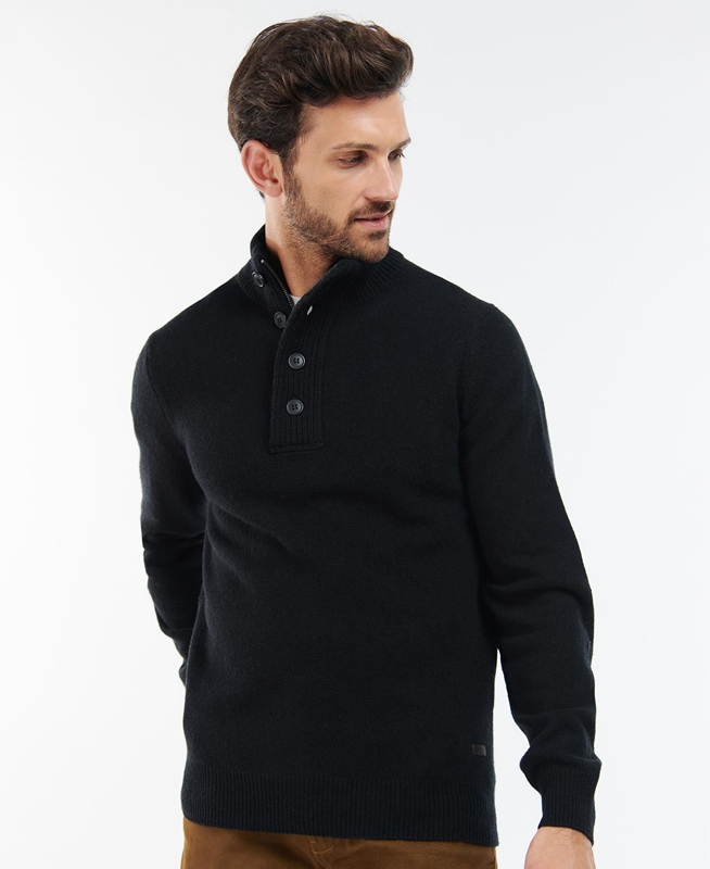 Black Men's Barbour Essential Elbow Patch Sweaters | TBYP-78391