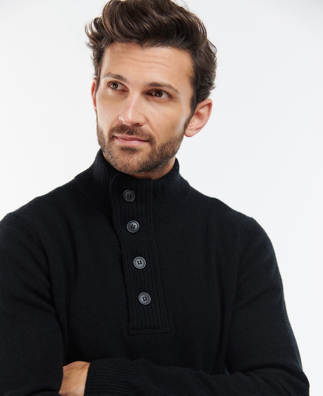 Black Men's Barbour Essential Elbow Patch Sweaters | TBYP-78391