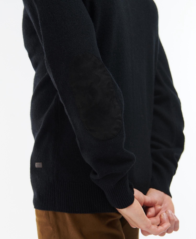 Black Men's Barbour Essential Elbow Patch Sweaters | TBYP-78391