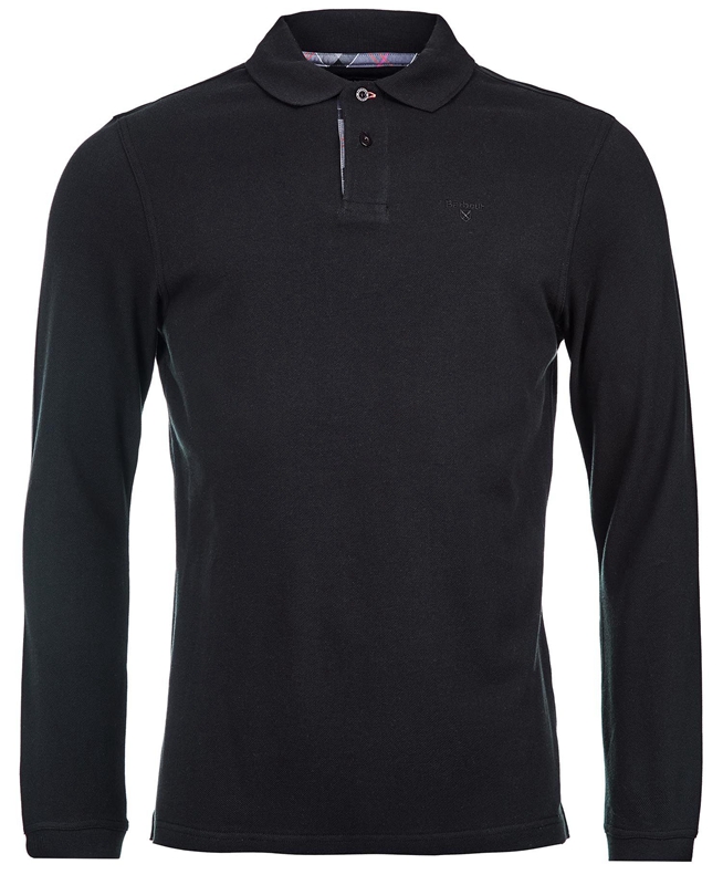 Black Men's Barbour Essential Langarmshirt Sports Polo shirts | RAPZ-60723