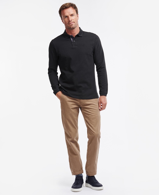 Black Men's Barbour Essential Langarmshirt Sports Polo shirts | RAPZ-60723