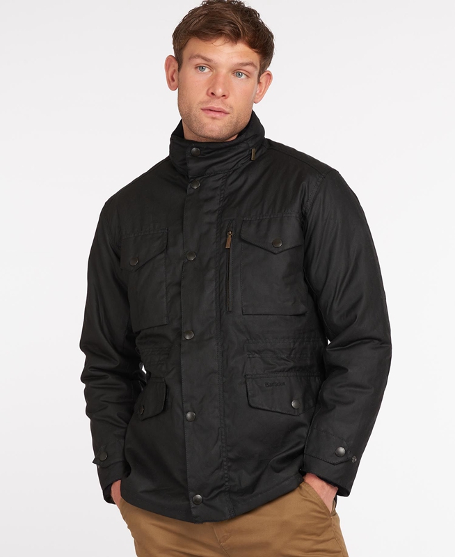 Black Men\'s Barbour Sapper Waxed Jackets | XFQB-92315