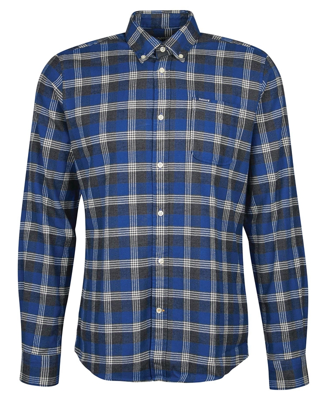 Blue Men's Barbour Brockwell Tailored Fit Shirts | YGWV-58769