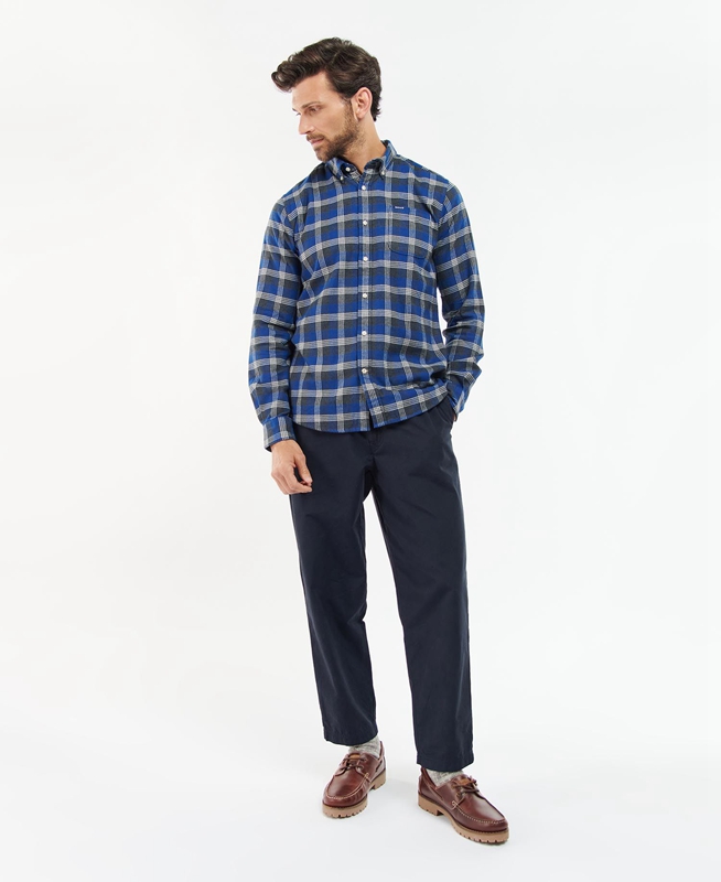 Blue Men's Barbour Brockwell Tailored Fit Shirts | YGWV-58769