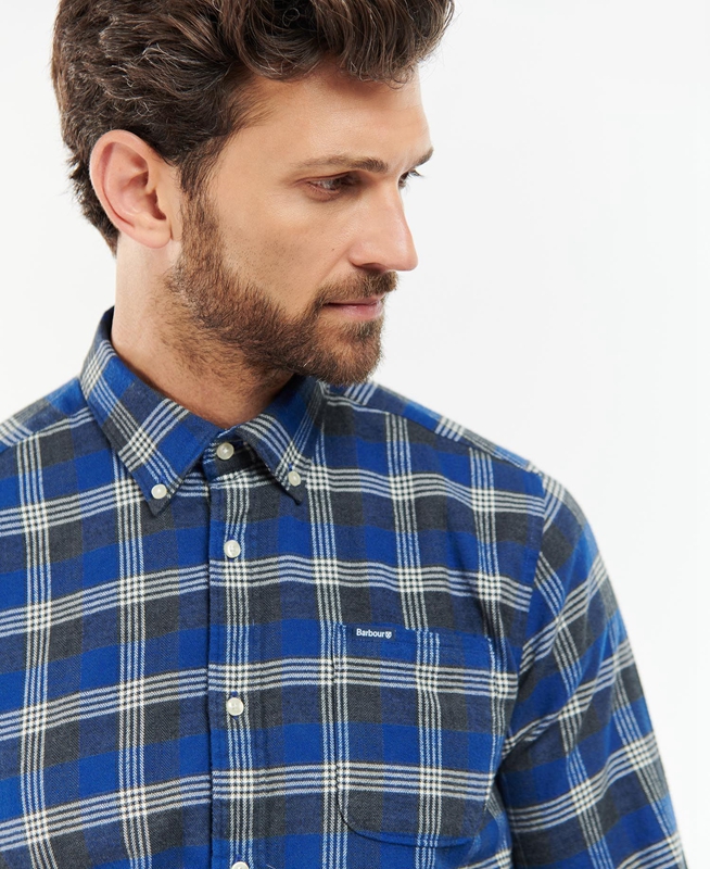 Blue Men's Barbour Brockwell Tailored Fit Shirts | YGWV-58769