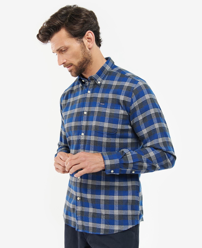 Blue Men\'s Barbour Brockwell Tailored Fit Shirts | YGWV-58769