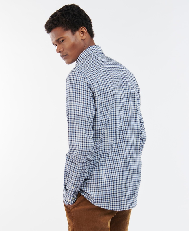 Blue Men's Barbour Finkle Tailored Shirts | BKVI-52396