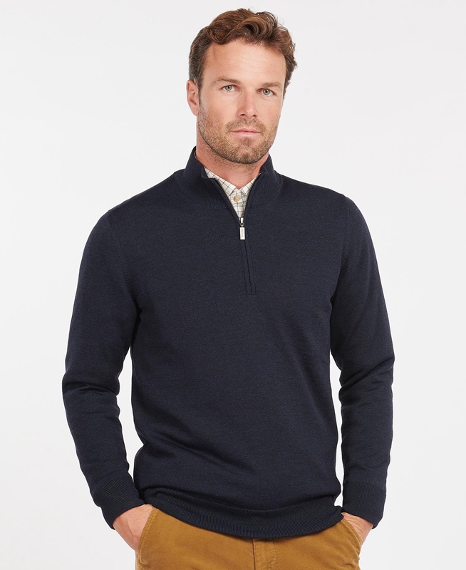 Blue Men\'s Barbour Gamlan Half Zip Sweaters | DFRC-06248