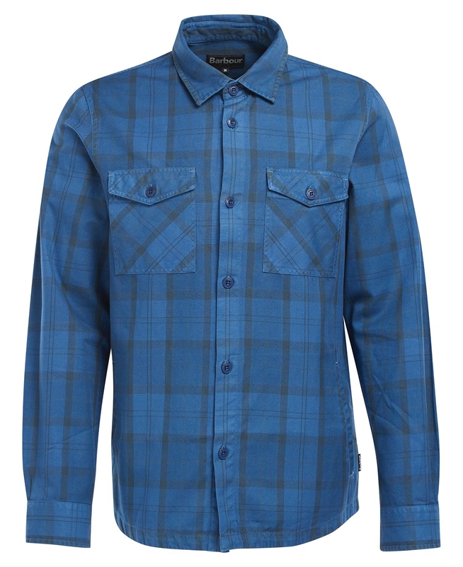 Blue Men's Barbour Overdyed Cannich Overshirt Shirts | XTPO-09568