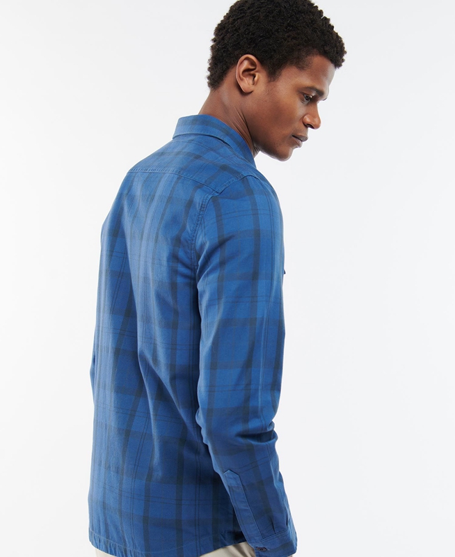 Blue Men's Barbour Overdyed Cannich Overshirt Shirts | XTPO-09568