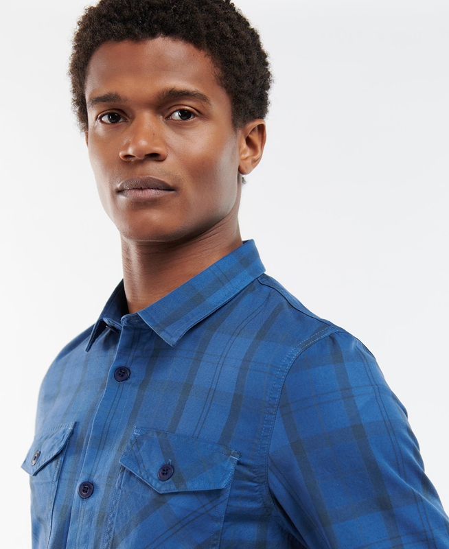 Blue Men's Barbour Overdyed Cannich Overshirt Shirts | XTPO-09568