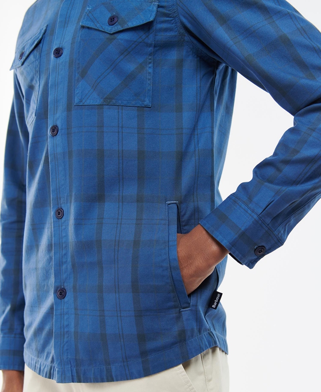 Blue Men's Barbour Overdyed Cannich Overshirt Shirts | XTPO-09568