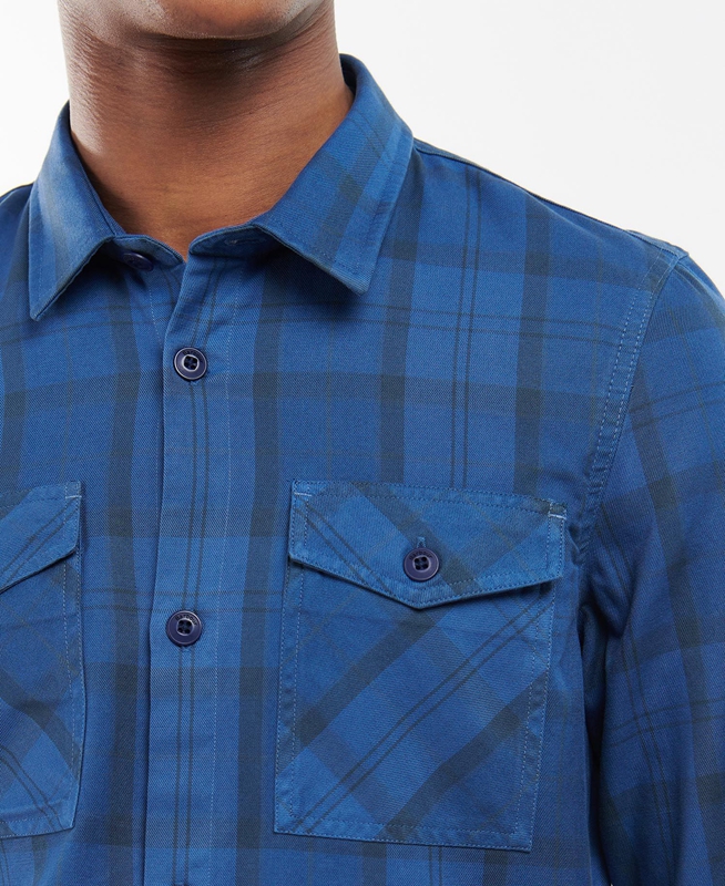 Blue Men's Barbour Overdyed Cannich Overshirt Shirts | XTPO-09568