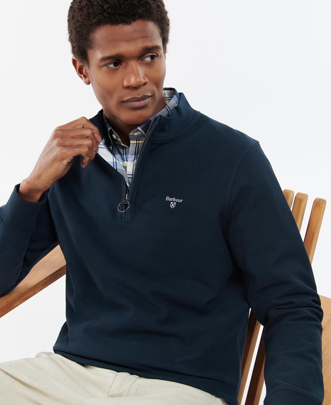 Blue Men's Barbour Rigg Half Zip Sweatshirts | SMXI-51976