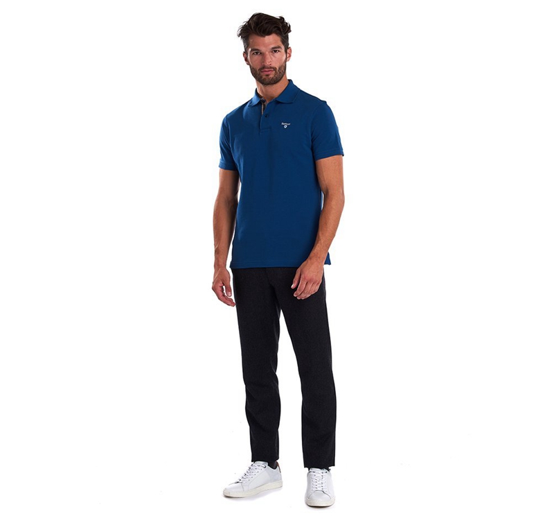 Blue Men's Barbour Tartanshirt Pique Polo shirts | NKOT-70248