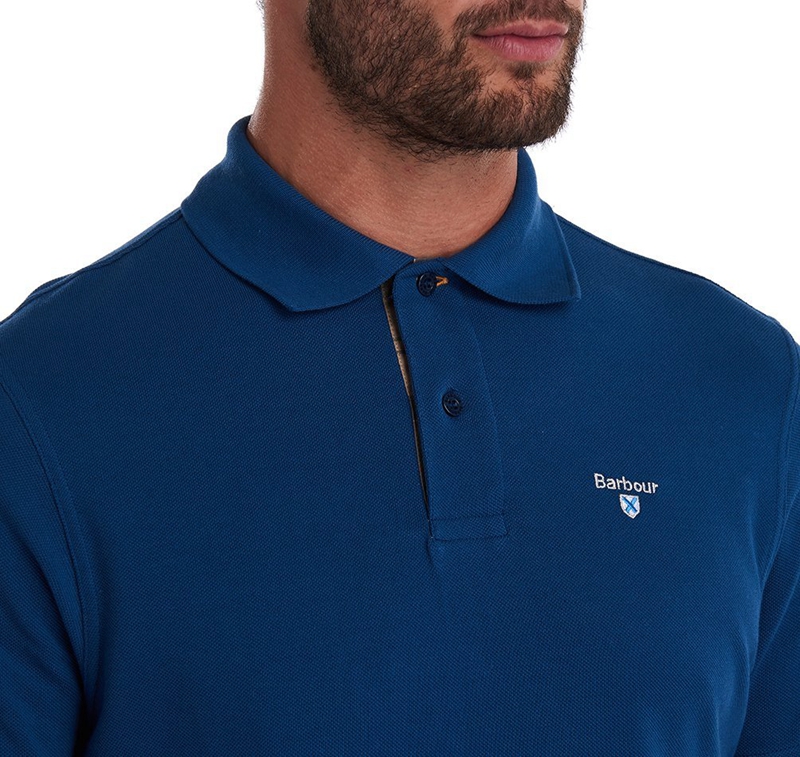 Blue Men's Barbour Tartanshirt Pique Polo shirts | NKOT-70248