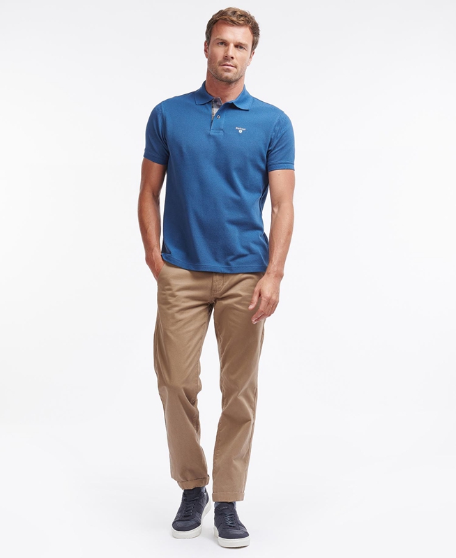 Blue Men's Barbour Tartanshirt Pique Polo shirts | NKOT-70248