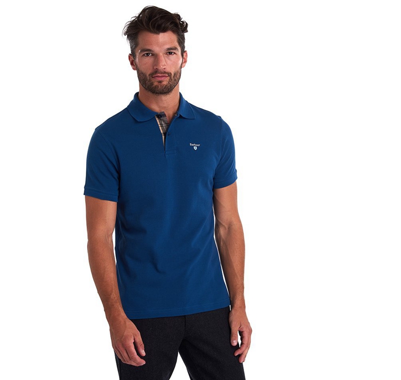 Blue Men's Barbour Tartanshirt Pique Polo shirts | NKOT-70248