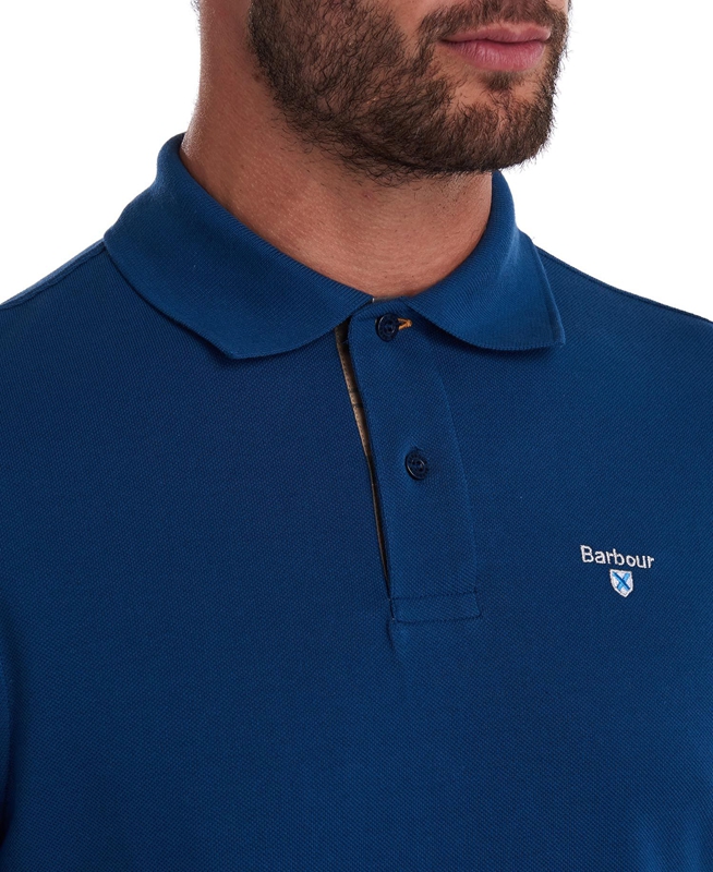 Blue Men's Barbour Tartanshirt Pique Polo shirts | NKOT-70248