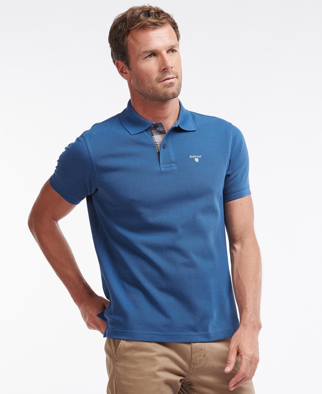 Blue Men\'s Barbour Tartanshirt Pique Polo shirts | NKOT-70248