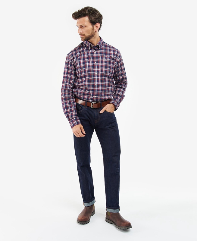 Blue Men's Barbour Turville Regular Fit Shirts | QAZH-57261