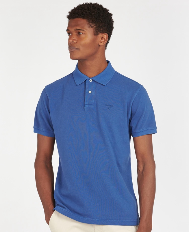 Blue Men\'s Barbour Washed Sports Polo shirts | MPZE-86479