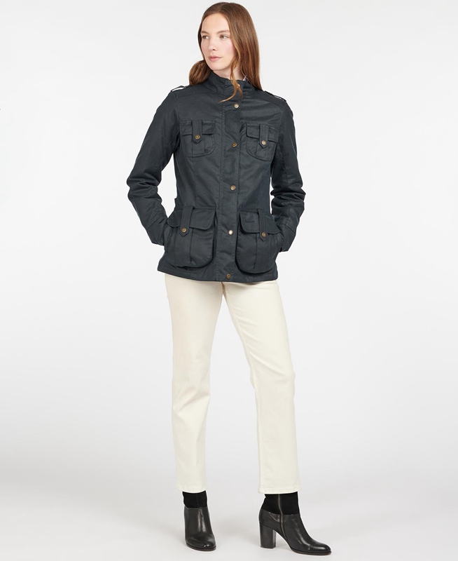 Blue Women's Barbour Winter Defence Waxed Jackets | JRKB-91375