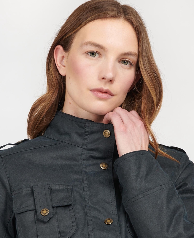 Blue Women's Barbour Winter Defence Waxed Jackets | JRKB-91375