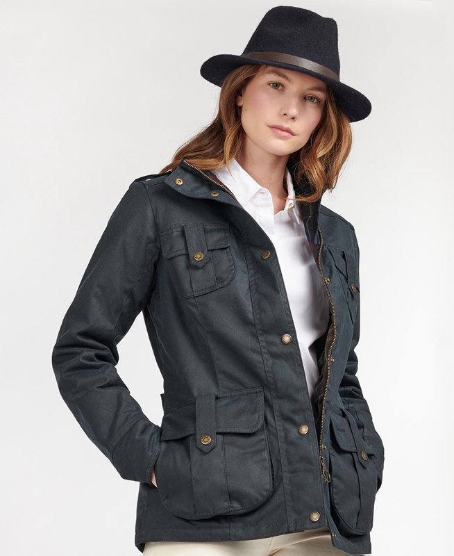 Blue Women\'s Barbour Winter Defence Waxed Jackets | JRKB-91375