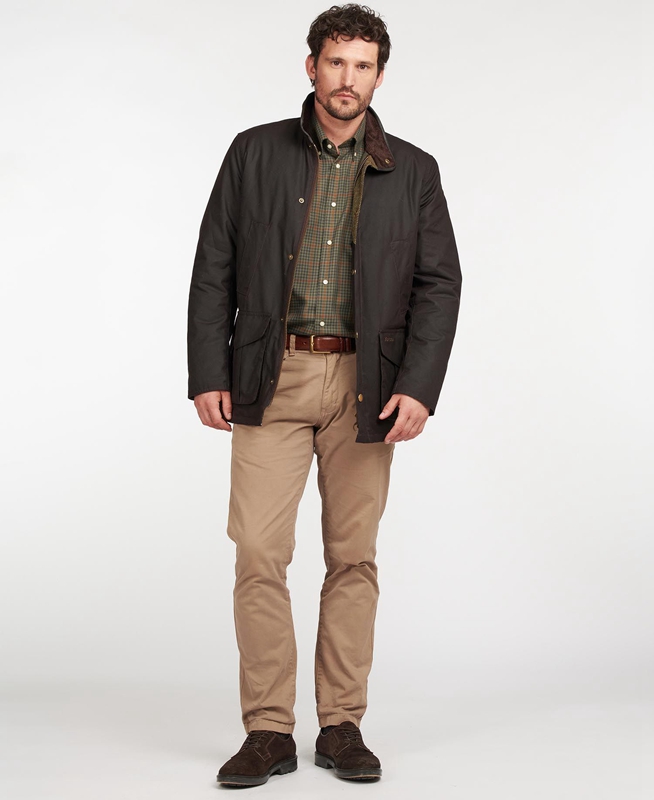 Brown Men's Barbour Hereford Waxed Jackets | DQSZ-30978