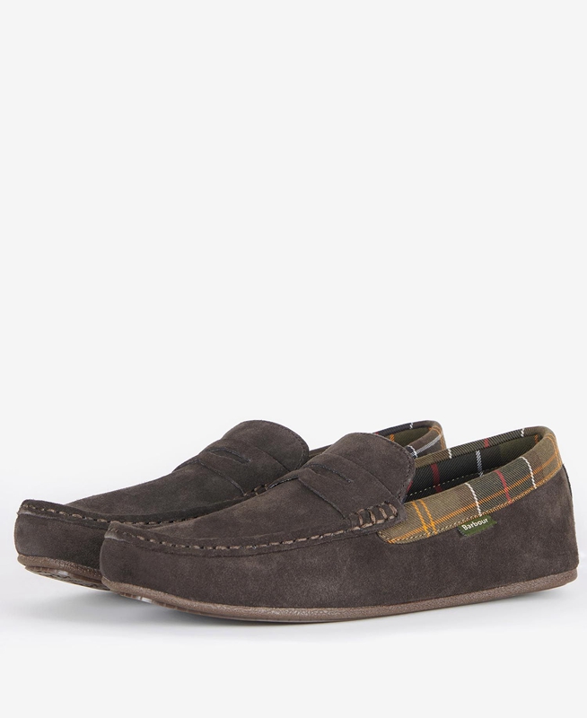 Brown Men's Barbour Porterfield Slippers | ZXEM-10253