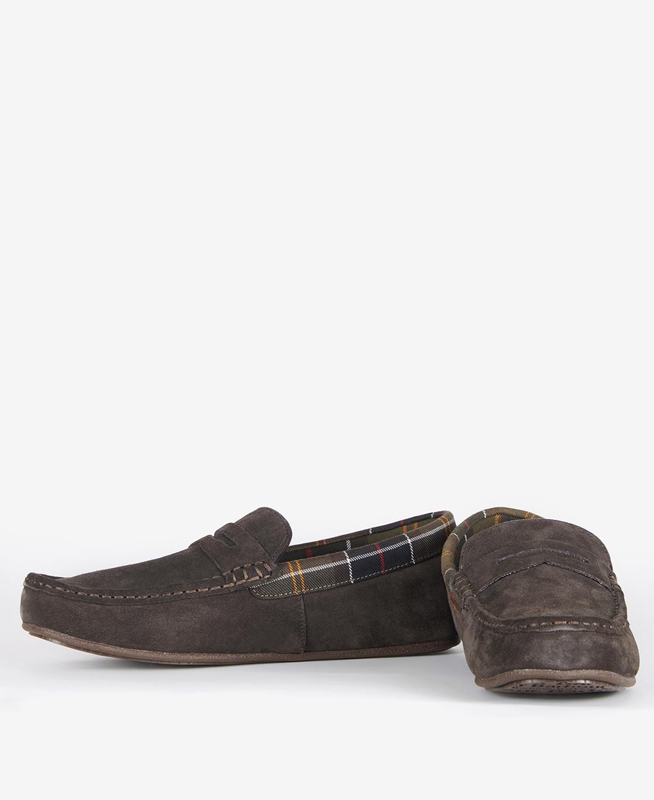 Brown Men's Barbour Porterfield Slippers | ZXEM-10253